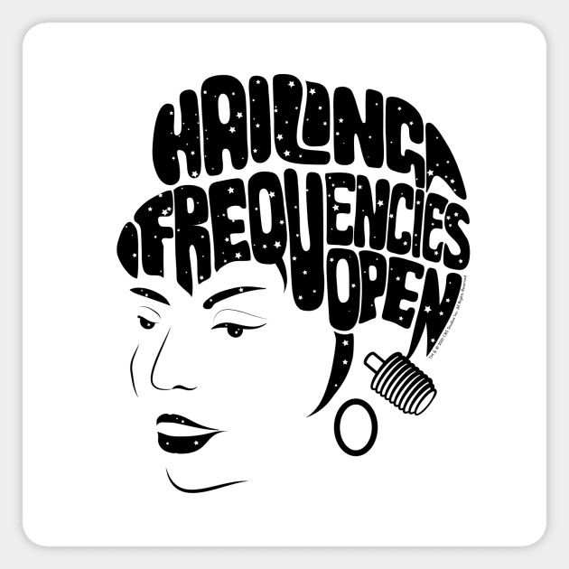 Uhura, Hailing Frequencies Open, Star Trek TOS, Starfield (light backgrounds) Sticker by Markadesign